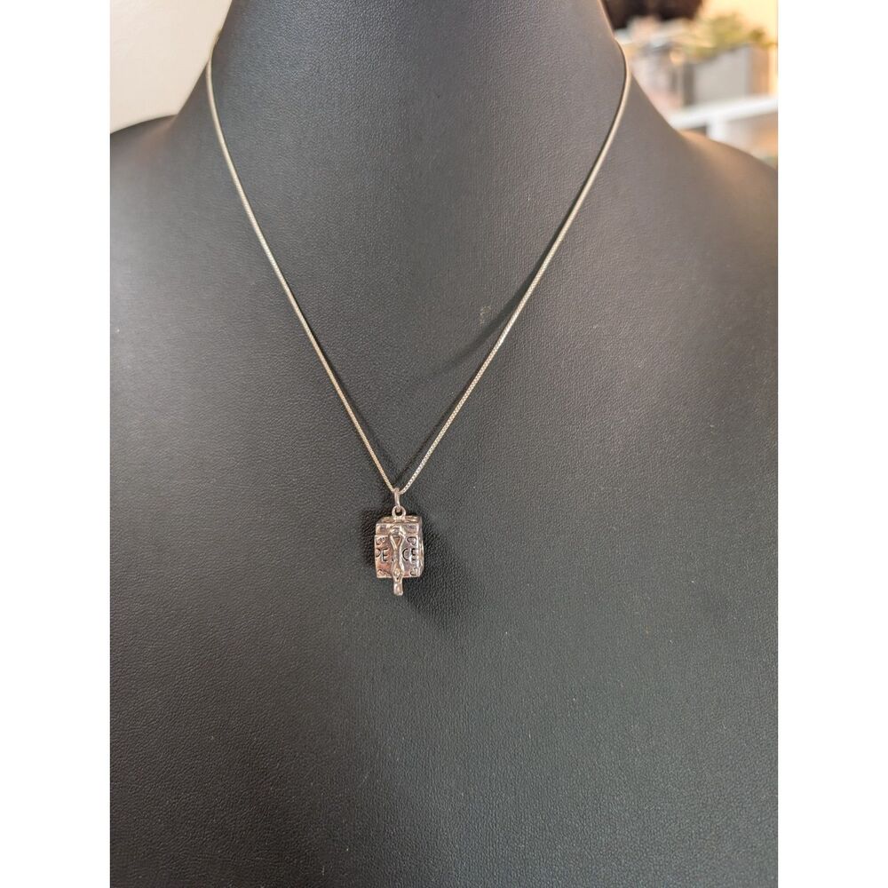 Vintage IBB 925 Sterling Silver Peace Prayer Box Necklace W/ Hidden Note